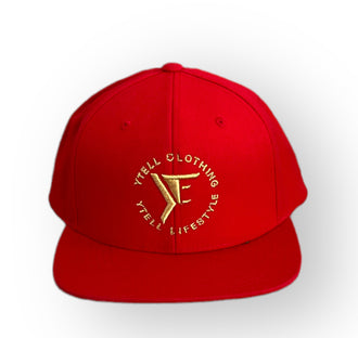 YTELL™ Snapback Hats - Red, Red Gold Round Logo