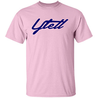 YTELL™ Pink Script T-Shirt - Baby Blue