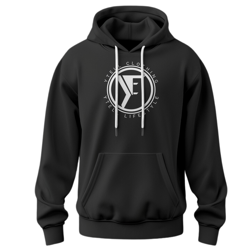 YTELL™ White and Black Round Logo Hoodie