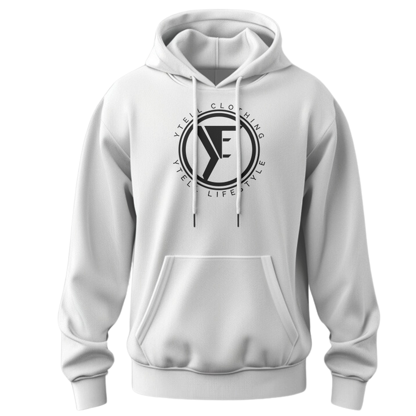 YTELL™ White and Black Round Logo Hoodie